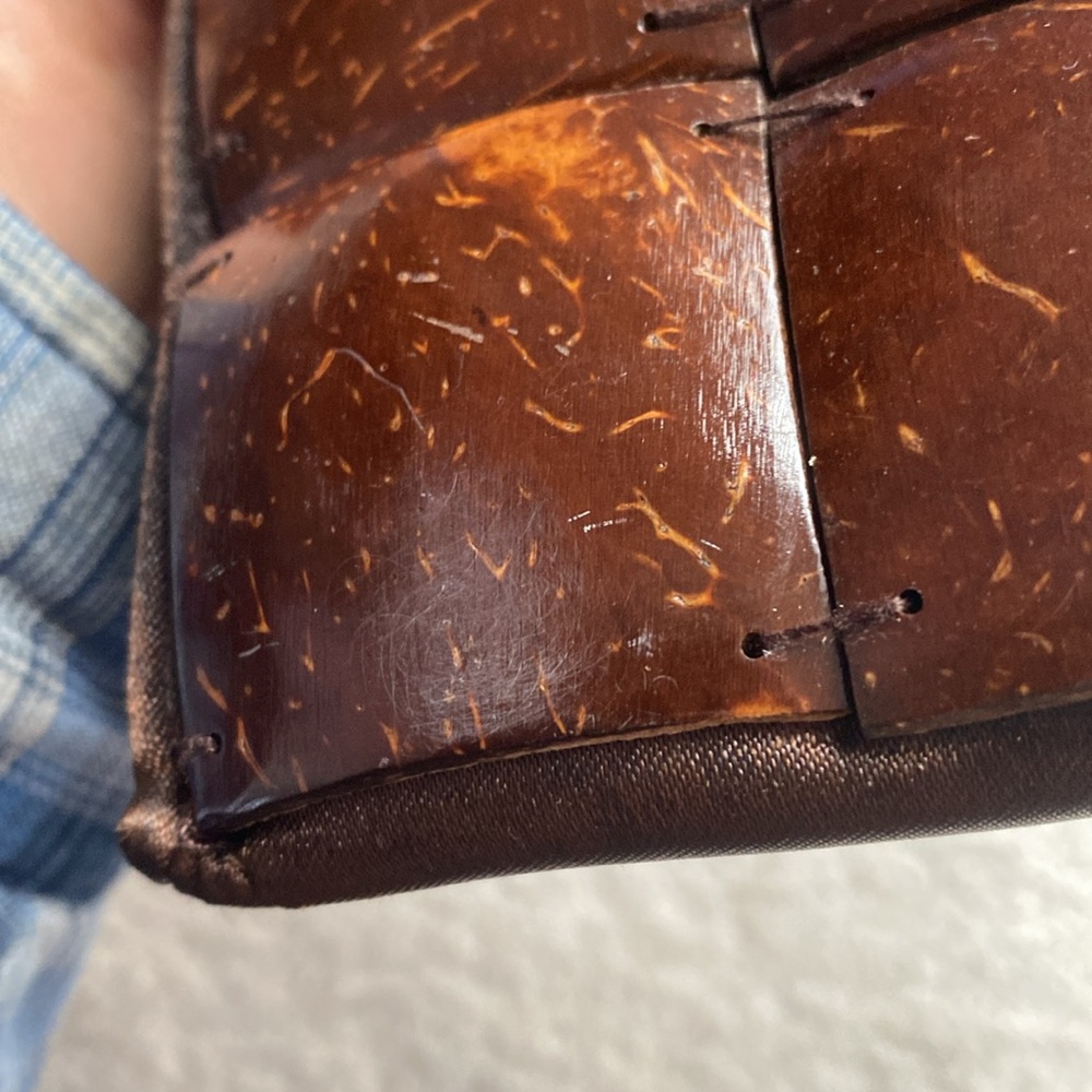 SALE | Handcrafted Coconut Shell Patchwork Handbag Purse Satchel Wooden Handles - Picture 13 of 17